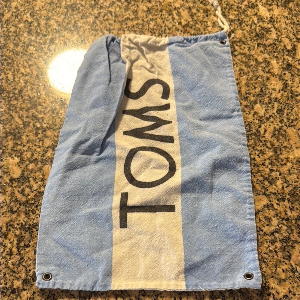 TOMS Blue and White Drawstring Bag